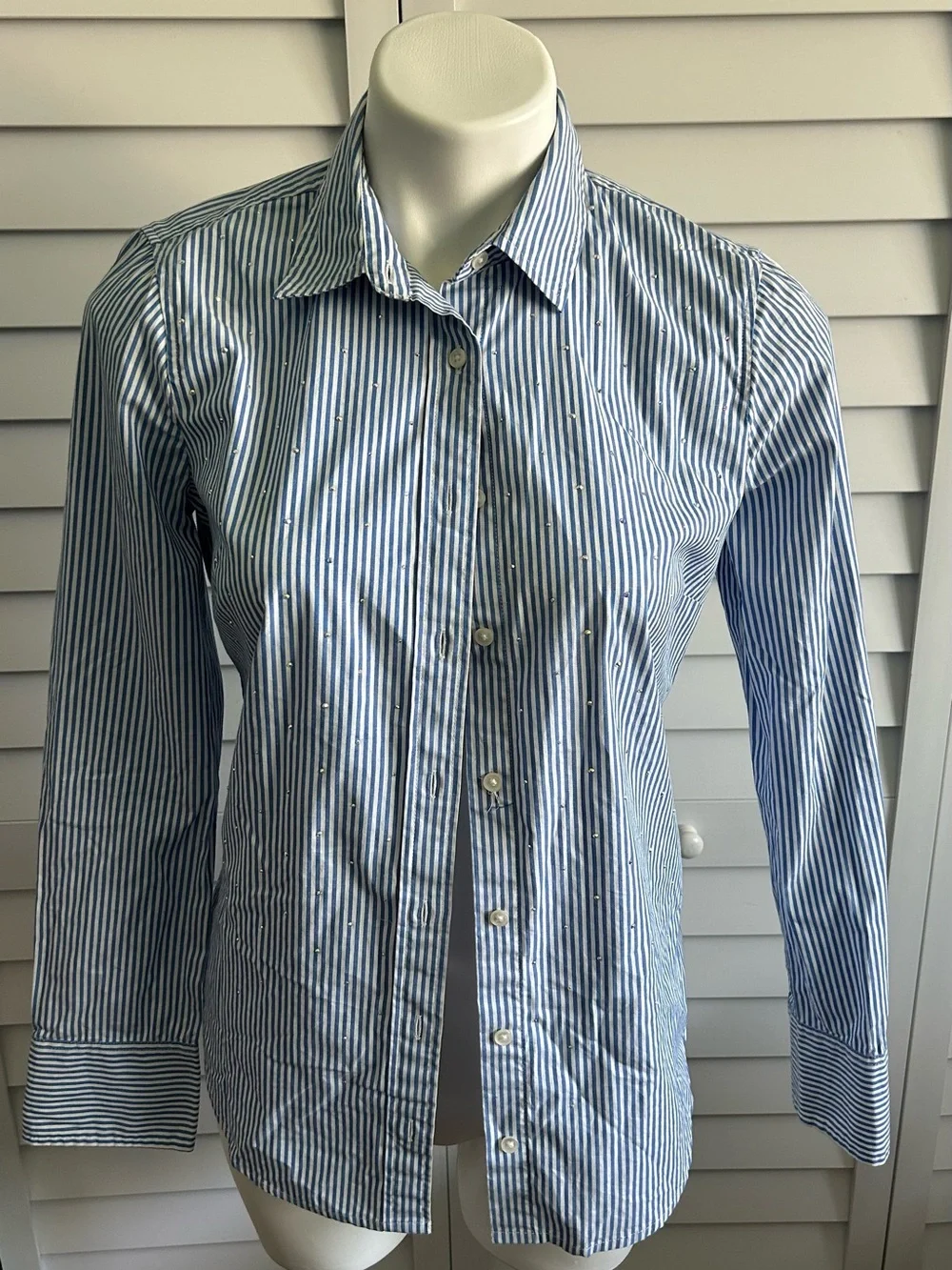 J. Crew | Gemstone embellished perfect poplin shirt in stripe